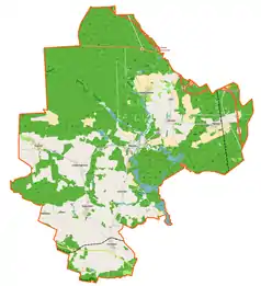 Mapa konturowa gminy Bledzew, na dole po lewej znajduje się punkt z opisem „Dębowiec”