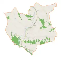 Mapa konturowa gminy Bobowa, na dole znajduje się punkt z opisem „Wilczyska”