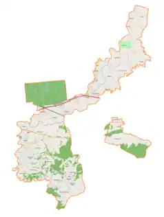 Mapa konturowa gminy wiejskiej Bochnia, na dole po lewej znajduje się punkt z opisem „Stawiska”