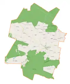 Mapa konturowa gminy Bodzentyn, po prawej nieco na dole znajduje się punkt z opisem „Dąbrowa Dolna”