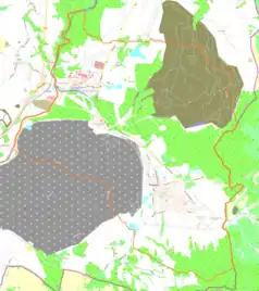 Mapa konturowa Bogatyni, u góry po prawej znajduje się punkt z opisem „Strzegomice”