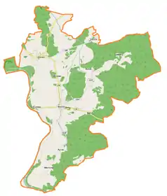 Mapa konturowa gminy Bojadła, blisko centrum na lewo znajduje się punkt z opisem „Pałac w Bojadłach”