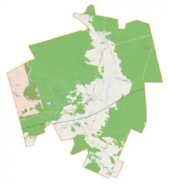 Mapa konturowa gminy Bojanów, na dole znajduje się punkt z opisem „Korabina”