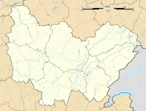 Mapa konturowa Burgundii-Franche-Comté, na dole nieco na prawo znajduje się punkt z opisem „Montain”