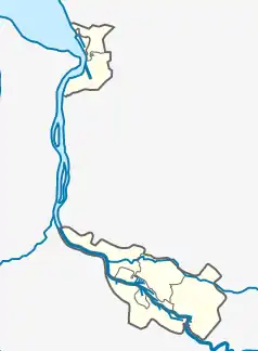 Mapa konturowa Bremy, u góry nieco na lewo znajduje się punkt z opisem „Klimahaus Bremerhaven”