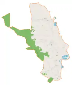 Mapa konturowa gminy Brzyska, blisko dolnej krawiędzi po prawej znajduje się punkt z opisem „Parafia św. Judy Tadeusza w Dąbrówce-Gamrat”