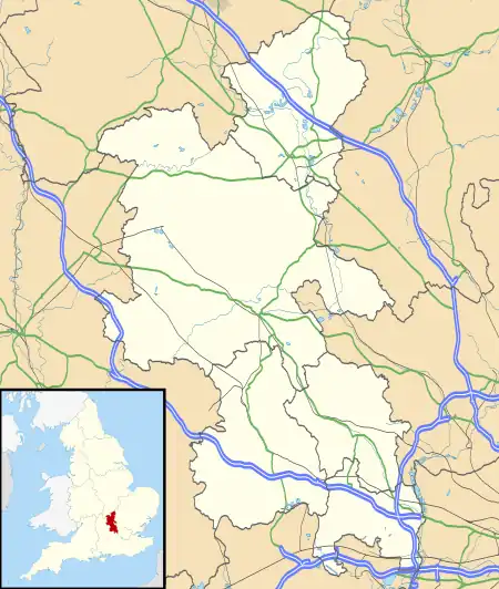 Mapa konturowa Buckinghamshire, u góry znajduje się punkt z opisem „Stony Stratford”