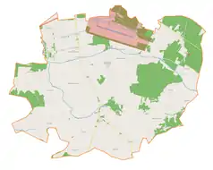 Mapa konturowa gminy Buczek, u góry znajduje się punkt z opisem „Brodnia Dolna”