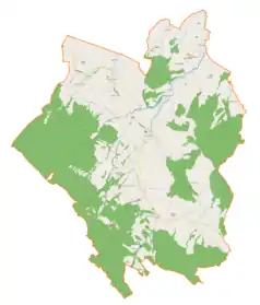 Mapa konturowa gminy Bukowsko, u góry znajduje się punkt z opisem „Kościół św. Mikołaja w Nowotańcu”