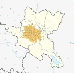 Mapa konturowa obwodu miejskiego Sofia, w centrum znajduje się punkt z opisem „Instytut Polski w Sofii”