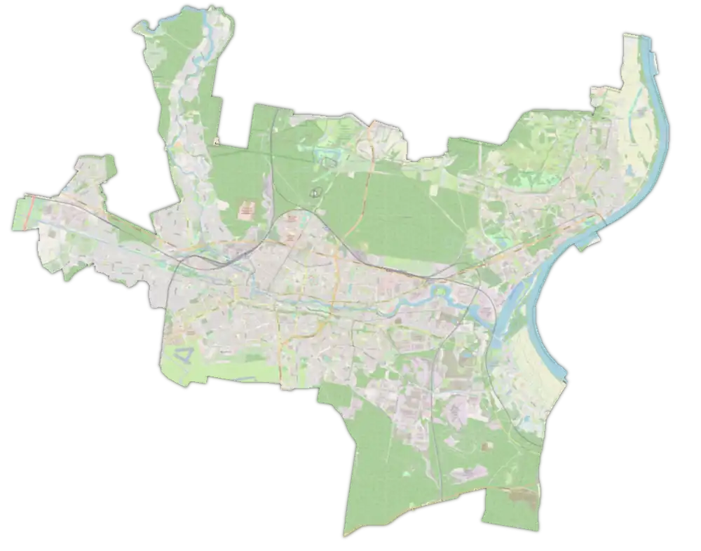 Mapa konturowa Bydgoszczy, w centrum znajduje się punkt z opisem „plac Weyssenhoffa”