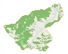 Mapa konturowa gminy Bystra-Sidzina, blisko centrum na dole znajduje się punkt z opisem „Sidzina”