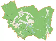 Mapa konturowa gminy Bytnica, po lewej znajduje się punkt z opisem „Budachów”