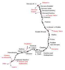 Mapa przebiegu linii kolejowej 302A