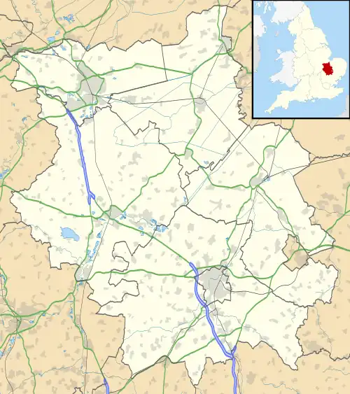 Mapa konturowa Cambridgeshire, u góry po lewej znajduje się punkt z opisem „ABAX Stadium”