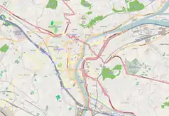 Mapa konturowa Liège, w centrum znajduje się punkt z opisem „Katedra św. Pawła w Liège”