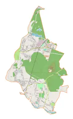 Mapa konturowa gminy Chełmek, po prawej nieco u góry znajduje się punkt z opisem „Chelmek”