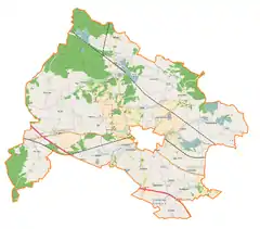 Mapa konturowa gminy wiejskiej Chojnów, na dole znajduje się punkt z opisem „Budziwojów”