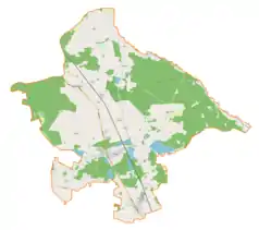 Mapa konturowa gminy Ciasna, blisko centrum na dole znajduje się punkt z opisem „Ciasna”