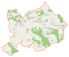 Mapa konturowa gminy Ciechanowiec, po prawej nieco na dole znajduje się punkt z opisem „Czaje-Bagno”