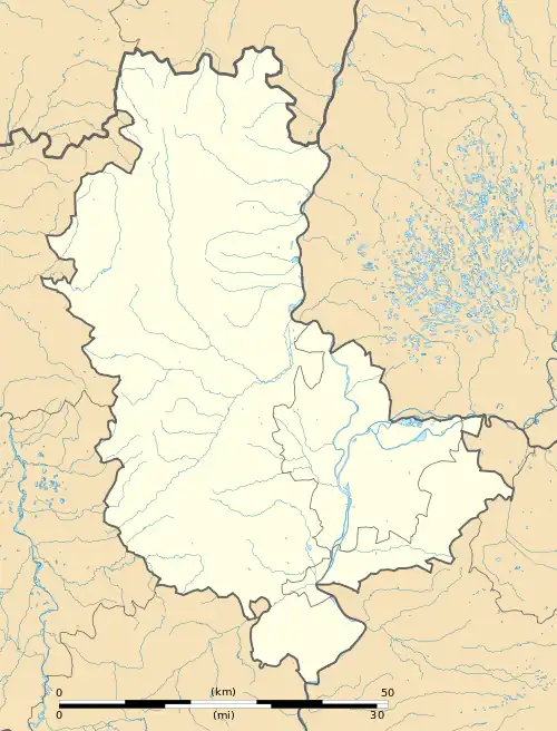 Mapa konturowa Rodanu, po lewej znajduje się punkt z opisem „Valsonne”