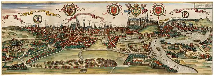 Szczegółowa panorama Krakowa z ok. 1603/1605 zamieszczona w dziele G. Brauna i F. Hogenberga "Civitates orbis terrarum", wydanego w Kolonii najpóźniej w 1617, zatytułowana Cracovia Metropolis Regni Poloniae (tł. Kraków Metropolia Królestwa Polskiego). U dołu widać orszak królewski zmierzający do Łobzowa (łac. Lobzovia)