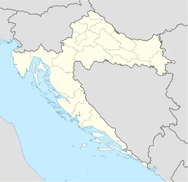 Mapa konturowa Chorwacji, na dole znajduje się punkt z opisem „Korčulanski kanal”