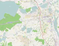 Mapa konturowa gminy Czechowice-Dziedzice, blisko górnej krawiędzi po prawej znajduje się punkt z opisem „KWK Silesia”