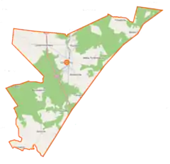 Mapa konturowa gminy Czeremcha, na dole po lewej znajduje się punkt z opisem „Zubacze, cerkiew Opieki Matki Bożej”