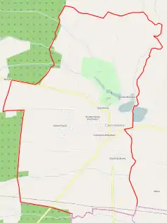 Mapa konturowa Czerniejewa, blisko centrum na prawo znajduje się punkt z opisem „Pałac Lipskich w Czerniejewie”