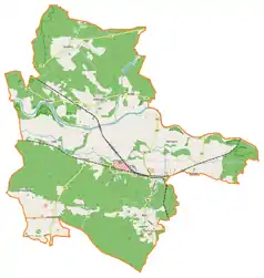 Mapa konturowa gminy Czerwieńsk, po lewej znajduje się punkt z opisem „Laski Odrzańskie”