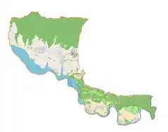 Mapa konturowa gminy Czorsztyn, na dole po prawej znajduje się punkt z opisem „Wyżny Łazek”