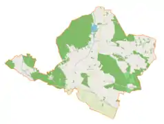 Mapa konturowa gminy Dąbrowa Zielona, u góry nieco na prawo znajduje się punkt z opisem „Cielętniki”