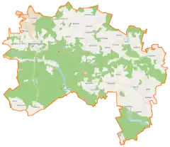 Mapa konturowa gminy Dębnica Kaszubska, blisko lewej krawiędzi nieco na dole znajduje się punkt z opisem „Mielno”