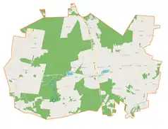 Mapa konturowa gminy Dłutów, po prawej znajduje się punkt z opisem „Leszczyny Małe”