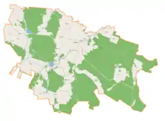 Mapa konturowa gminy Daleszyce, blisko centrum na lewo u góry znajduje się punkt z opisem „Gajówka Jałonne”