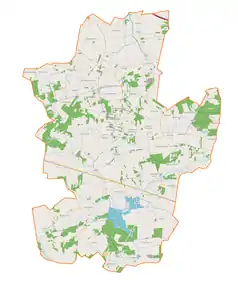 Mapa konturowa gminy Dalików, blisko prawej krawiędzi znajduje się punkt z opisem „Włodzimierzów”