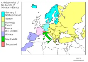 Mapa diecezji z podziałem na archidiakonie