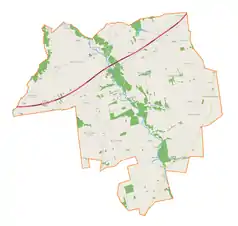 Mapa konturowa gminy Dmosin, po prawej znajduje się punkt z opisem „Nadolna”