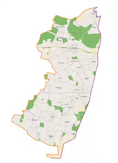 Mapa konturowa gminy Dołhobyczów, blisko centrum na dole znajduje się punkt z opisem „Hulcze”