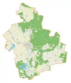 Mapa konturowa gminy Dobre Miasto, na dole nieco na lewo znajduje się punkt z opisem „Swobodna”