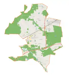 Mapa konturowa gminy Dobroń, na dole znajduje się punkt z opisem „Ldzań”