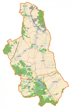 Mapa konturowa gminy Dobromierz, u góry znajduje się punkt z opisem „Dzierzków”