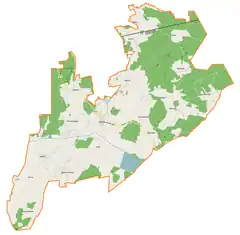 Mapa konturowa gminy Drelów, po lewej nieco na dole znajduje się punkt z opisem „Szóstka”