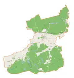 Mapa konturowa gminy Drezdenko, na dole znajduje się punkt z opisem „Lubiatów”