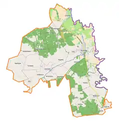 Mapa konturowa gminy Dubienka, na dole po prawej znajduje się punkt z opisem „Skryhiczyn”