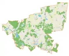 Mapa konturowa gminy Dywity, blisko centrum na prawo znajduje się punkt z opisem „Dąbrówka Wielka”