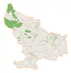 Mapa konturowa gminy Działoszyce, po lewej znajduje się punkt z opisem „Sancygniów”