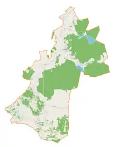 Mapa konturowa gminy Dzikowiec, na dole znajduje się punkt z opisem „Lipnica”