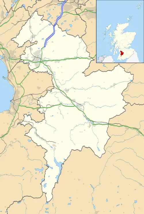 Mapa konturowa East Ayrshire, u góry po lewej znajduje się punkt z opisem „Rugby Park”